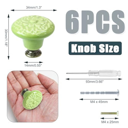 Biaungdo 6 Pcs Grass Green Ceramic Kitchen Cabinet Knobs - color: Grass Green