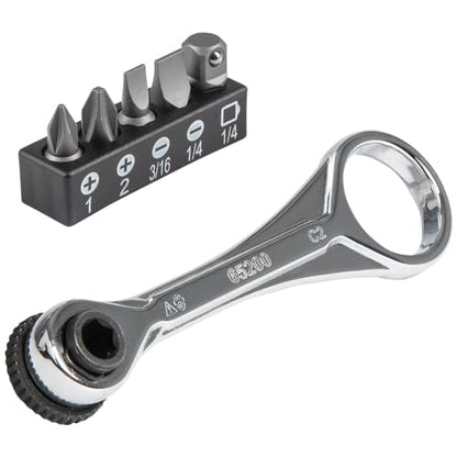 Klein Tools 65200 Ratchet Set, 5-Piece Mini Ratchet Set with Phillips, Slotted, and Adapter for Other Socket Sizes, For Tight Spaces - size: Non-Magnetic