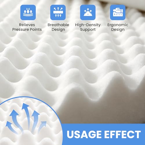 Egg Crate Foam 72 x 24 x 3 Inch, High Density Upholstery Foam Cushion
