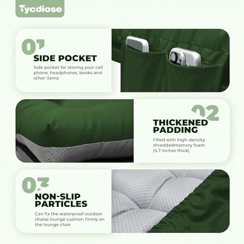 Outdoor Lounge Chair Cushion, Waterproof Replacement Chaise Lounge Cushions for Outdoor Furniture Thickened 71 x 22 x 4.7 Inches Non-Slip Patio Pool Lounge Chair Cushions with Ties (Green) - color: Green
