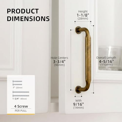 Goldenwarm 10 Pack 3-3/4 Inch Antique Brass Cabinet Pulls Retro Drawer Pull - color: Antique Brass, size: 3-3/4 Inch Hole Center