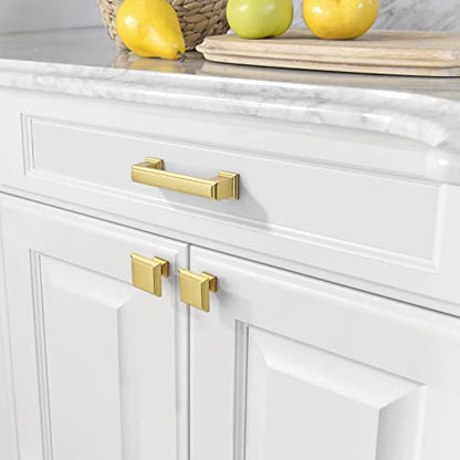 Amerdeco 10 Pack Brushed Gold Cabinet Pulls 3 Inch Hole Center Drawer Pulls Cabinet Hardware Solid Kitchen Cabinet Handles for Bathroom Drawer Pulls Dresser Pulls ZH0001 - color: Brushed Gold, size: 3" hole center, style: 10 Pack