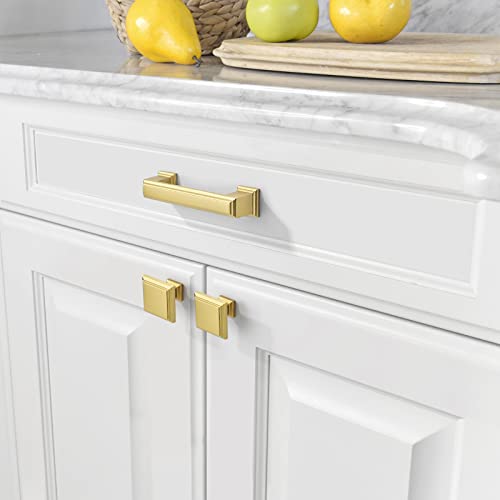 Amerdeco 10 Pack Brushed Gold Cabinet Pulls 3 Inch Hole Center Drawer Pulls Cabinet Hardware Solid Kitchen Cabinet Handles for Bathroom Drawer Pulls Dresser Pulls ZH0001 - color: Brushed Gold, size: 3" hole center, style: 10 Pack