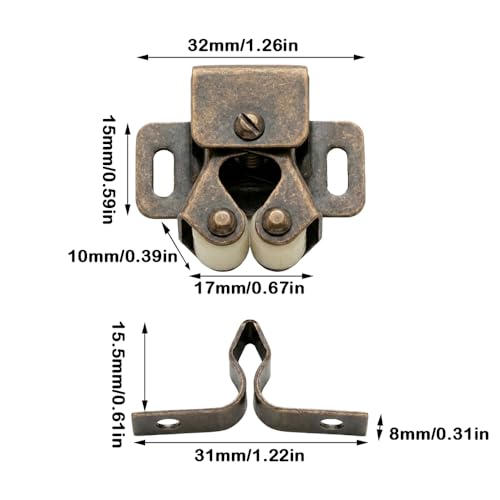 6 Pack Cabinet Latch, Cabinet Door Latch, Double Roller Catch for Cupboard Closet Door (Bronze) - color: Bronze