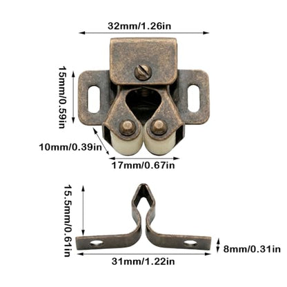 6 Pack Cabinet Latch, Cabinet Door Latch, Double Roller Catch for Cupboard Closet Door (Bronze) - color: Bronze