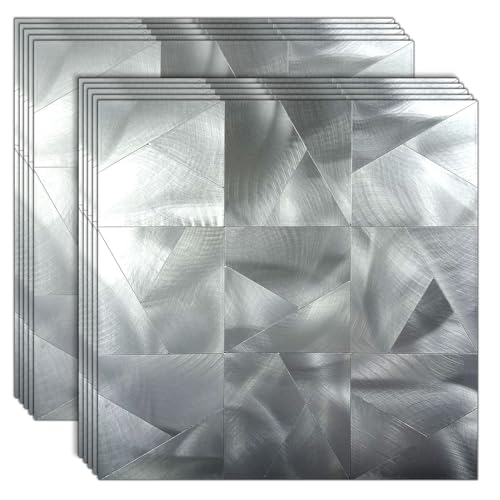 XUANINY Peel and Stick Metal Backsplash Tiles, Self Adhesive Aluminum Mosaic 3D Wall Sticker for Kitchen (Triangle Frosted Silver, 10) - color: Triangle Frosted Silver, size: 10 sheets