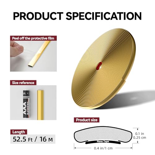 52.5 Ft Peel and Stick Wall Molding Trim, Flexible PVC Trim - color: Gold, size: 52.5 Ft