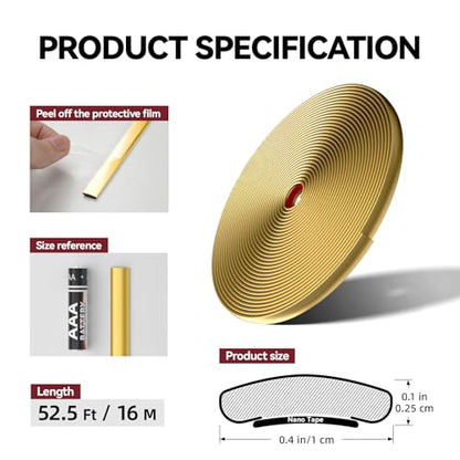 52.5 Ft Peel and Stick Wall Molding Trim, Flexible PVC Trim - color: Gold, size: 52.5 Ft