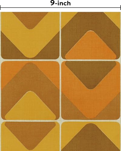 Retro Geometric Peel and Stick Wallpaper Removable Orange Yellow 9in×19.7ft - color: Orange/Yellow