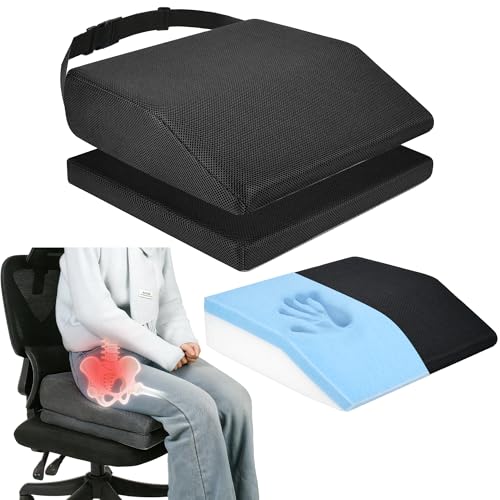 Memory Foam Hip Replacement Recovery Aids Seat Cushion, Adjustable Height Hip Replacement Must Haves Chair Cushion with Non Slip Backing, Extra Thick (Dark Grey, 2 Layer (16.5 x16 x 6 in)) - size: 2 Layer ( 16.5 x16 x 6 in)
