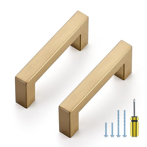 Ravinte Champagne Bronze Square Pulls Cabinet Handles,3 Inch,30 Pack - color: Champagne Bronze, size: 3 Inch Hole Center
