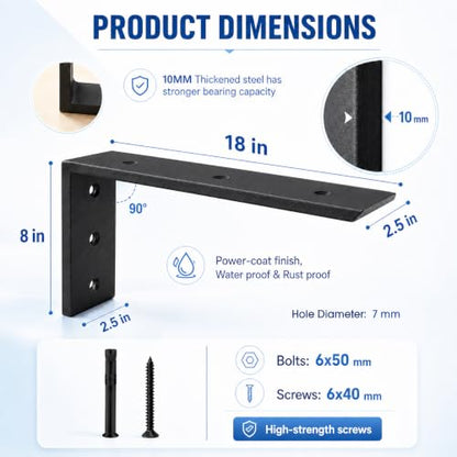 WINKER Countertop Support Bracket 2 Pack Heavy Duty 3/8" Thick Hidden L Shelf Bracket 18" x 8" x 2.5" Metal Corbels for Quartz/Granite/Wood/Concrete/Laminate Countertops, Black - size: 18″x8″x2.5″-3/8" thick, style: Black-2Pack
