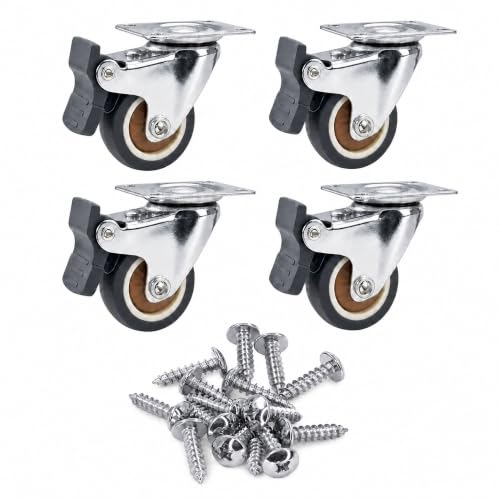 1.25 Inch Caster Wheels, Small Casters Set of 4, All 4 with Brakes - size: 1.25" (4-pack)
