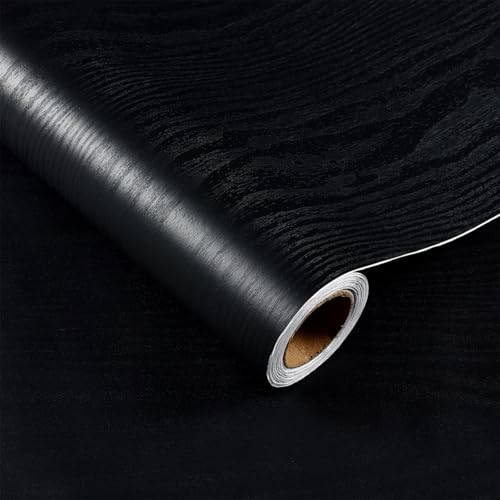 Yancorp Matte Black Wood Contact Paper Peel and Stick Wallpaper for Countertops Removable for Cabinets Drawers Vinyl Wrap Self-Adhesive Kitchen - size: 16" x 78.7"