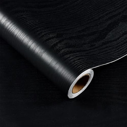 Yancorp 24"x197" Matte Black Wood Contact Paper Peel and Stick Wallpaper Countertops Removable Wallpaper Cabinets Drawers Vinyl Wrap Self-Adhesive Kitchen(24"x197") - size: 24"x194"
