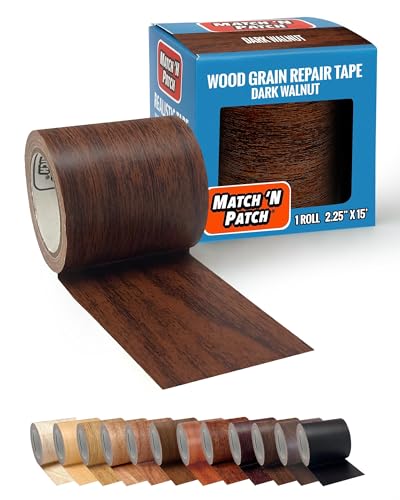 MATCH 'N PATCH Wood Grain Repair Tape - Dark Walnut, 2.25 in x 15 ft (1-Pack) – Wood Grain Colored Duct Tape for Mirror Frame, Trim, Borders, Floor and Other Furniture, Scratch Repair Kit - color: Dark Walnut, size: 2.25" x 15'