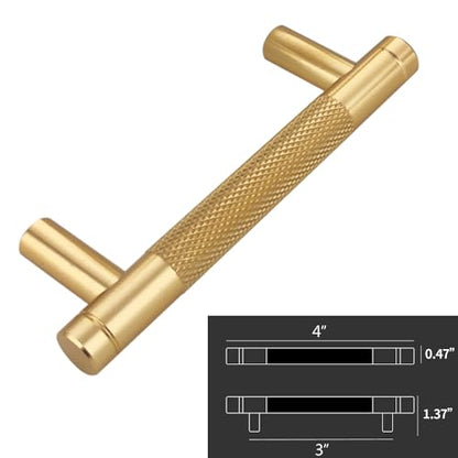 12 Pack 3 Inch 76 mm Gold Knurled Cabinet Handles Cabinet Pulls Aluminum Handles Knurled Drawer Pulls Oxidation Finish with Diamond Pattern 4" Length (3" Hole Center) - color: PGold, size: 3 Inch