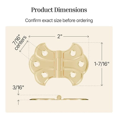 Polished Brass Butterfly Hinges - 2" x 1-7/16" - Pack of 2 - Surface Mount Hinges for Cabinet Doors and Boxes - UA-262-HPB (1) - color: Brass