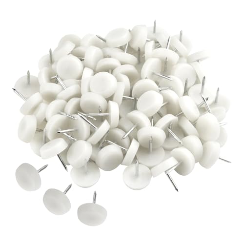 TOVOT 100PCS 15mm Nail-on Furniture Glides Small Chair Legs Glides Plastic Furniture Sliders for Hardwood Floors (White)