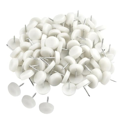 TOVOT 100PCS 15mm Nail-on Furniture Glides Small Chair Legs Glides Plastic Furniture Sliders for Hardwood Floors (White)
