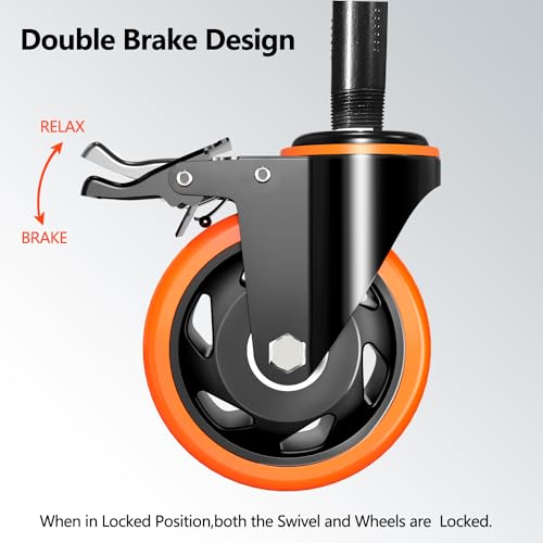 Caster Wheels Heavy Duty 3 Inch Stem Caster 1/2"-13 x 1(Stem Diameter 1/2", Stem Length 1"), Safety Locking Caster Set of 4, Industrial Castor Wheels for Cart,Furniture - size: 3 Inch_1/2"-13x1"