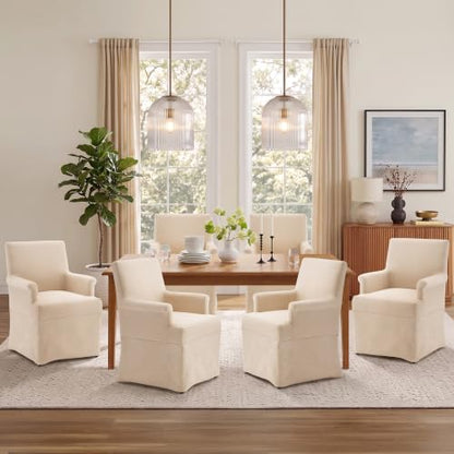Arm Dining Chair Fabric Long Skirt Slipcovered High Back Upholstered Dinner - color: Beige, size: 1 PC