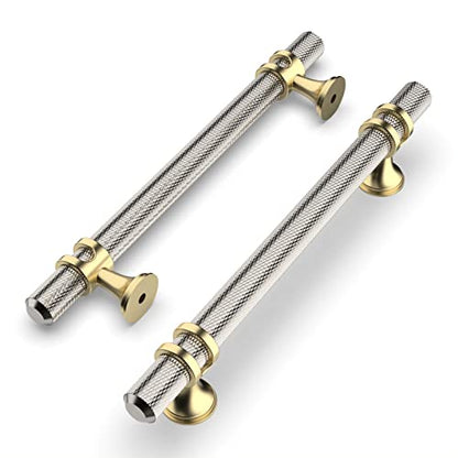 Amerdeco 10 Pack Knurled Brushed Satin Nickel Cabinet Pulls 5 Inch Hole Center Kitchen Cabinet Handles for Drawer Dresser, Cupboard and Wardrobe ZH0025… - color: Nickel+gold, size: 5"/128MM Hole Center, style: 10 Pack