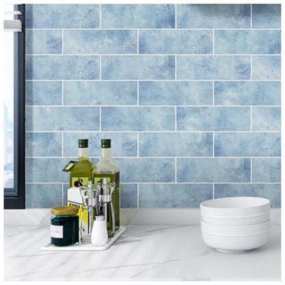 Tilingview 30 PCS Peel and Stick Backsplash Tile for Kitchen/Bathroom/Living Room, 3"x 9" Self-Adhesive Subway Tile for Backsplash, Imitation Glazed Tiles/Handmade Tiles (Matte Sky Blue) - color: Matte Sky Blue