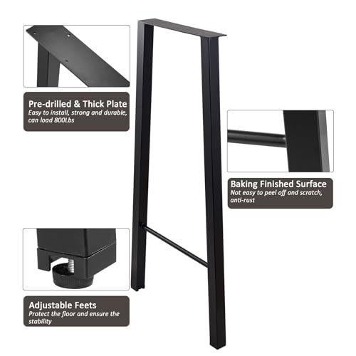 ALLCOS Bar Table Legs 40 Inch Metal Dining Table Legs Heavy Duty Metal Desk Legs Coffee Table Legs, Black, Set of 2 - size: 40 Inch