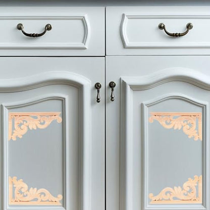 HEALLILY 4 pcs Wood Onlay Corner Applique Unpainted Carved Wood Appliques for Cabinets Doors Walls Mirrors Decorative Trim European Style Home Decor 5.11 X 2.55 X 0.31 in