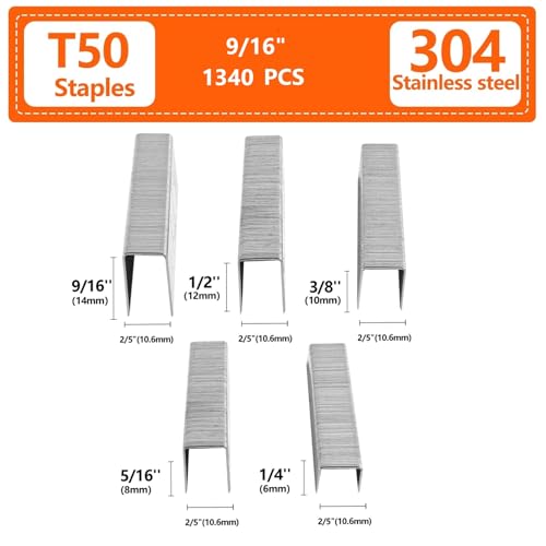 9/16 Inch Length Heavy Duty T50 Staples 304 Stainless Steel 1340 Pcs - size: 9/16 Inch 1340-Count