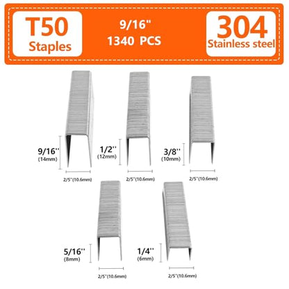 9/16 Inch Length Heavy Duty T50 Staples 304 Stainless Steel 1340 Pcs - size: 9/16 Inch 1340-Count