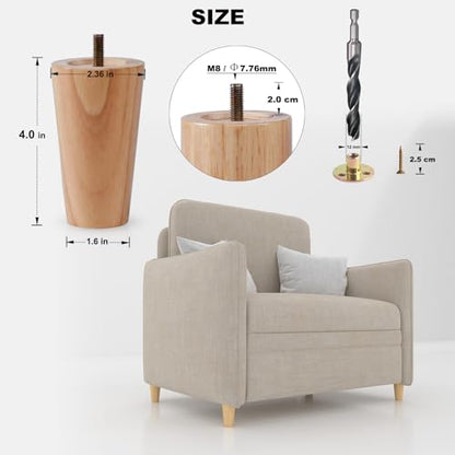 4 Inches Solid Wood Furniture Legs Set of 4, Round Replacement Wooden Feet for Sofa, Couch, Cabinet,Table, Ottoman, Dresser - Varnished Finish - size: 4inch