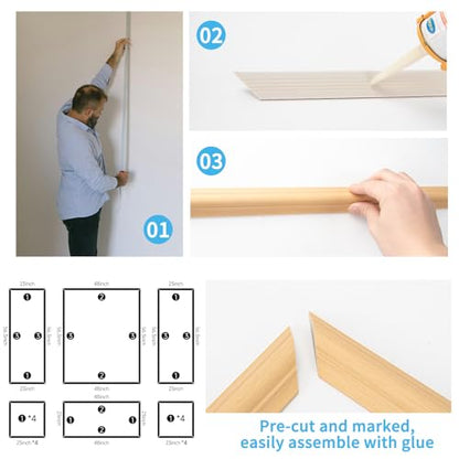Art3d Pre-Cut Wall Molding Set of 6 pcs, 3 Top 3 Bottom, Oak - color: Oak: Style 1