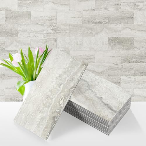 Vamos Tile 100-Pack Peel and Stick Backsplash Tile,3''x6'' PVC Subway Tile - color: Beige & Grey Slate