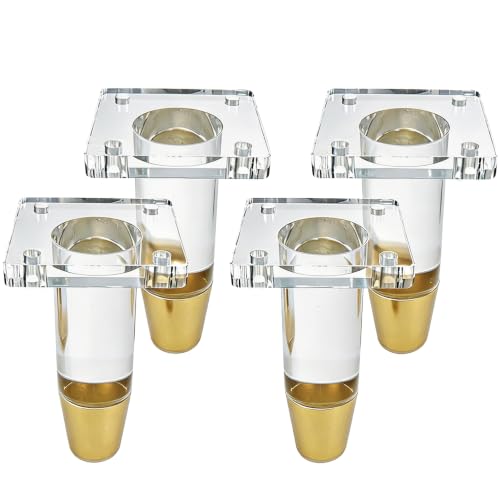 Clear Acrylic Sofa Legs, 4.7 Inch with Brass Tip, 4Pcs - size: H 4.7 Inch