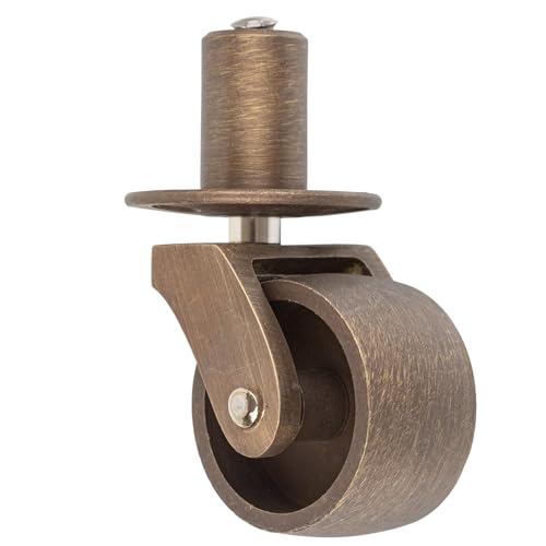 English Style Antique Brass Caster Wheel with Round Plate | 1" Wheel Diameter | Stem Caster Wheels for Table, Sofa, Chest, Dresser, Cabinet, Cart, Chair | Vintage Furniture Rollers | UA-317-CWAB (4) - style: Antique Brass