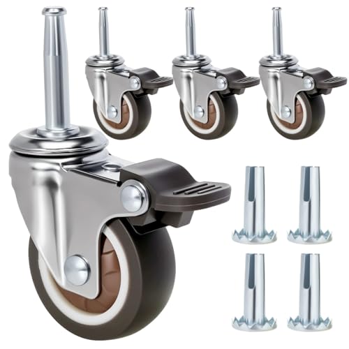 JGJC 2" Non-Marking Rubber Caster Wheels 4-Pack, 5/16"×1-1/2" M8 Stem