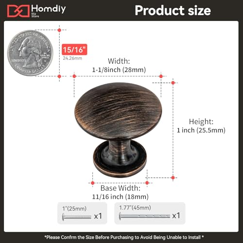homdiy 30 Pack Oil Rubbed Bronze Round Solid Zinc Alloy Cabinet Knobs - color: Oil Rubbed Bronze