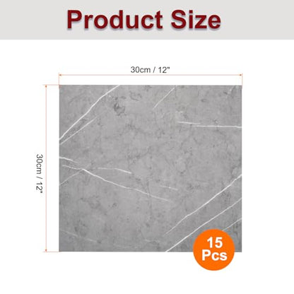 HARFINGTON 15pcs Peel and Stick Marble Tiles, Waterproof Wall Panel Backsplash, 12"x12" PVC Peel and Stick Shower Tiles for Bathroom, Kitchen, Living, Thunder Grey Design - style: Thunder Grey