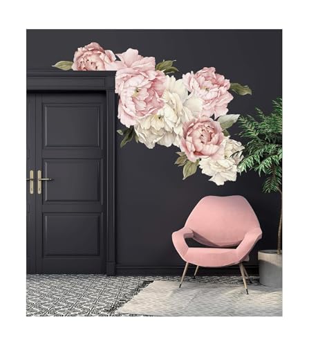 Floral Peonies Wall Decal, Peony Bouquet Flowers Removable Peel and Stick Wall Sticker
