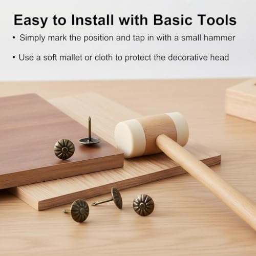 120Pcs 7/16 Inch Upholstery Tacks, Decorative Daisy Pattern Furniture Nails for Sofa, Chair, Bed and DIY Crafts (Antique Brass)