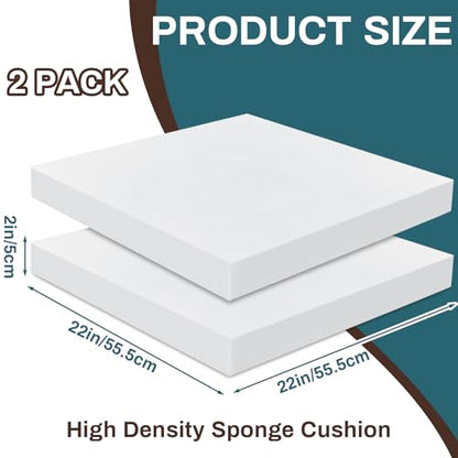 Frienda 2 Pack 2" x 22" x 22" Upholstery High Density Foam Square White - color: White, size: 2" X 22" X 22", style: Square