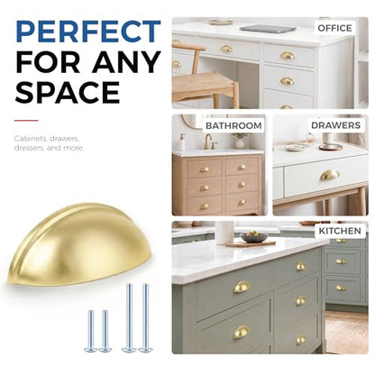 HOMOTEK 12 Pack 3 Inch Hole Centers Brushed Brass Drawer Bin Cup Pulls Dresser Pulls for Cabinets, Furniture Handles, Kitchen Cabinet Hardware - color: Brushed Brass, size: 12 Pack