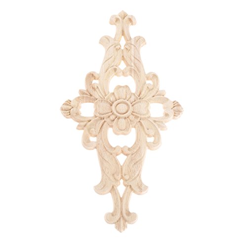 1Pc Wood Carved Appliques Central Wooden Carving Onlays Furniture Decals - size: 1-Pack, 10.63 x 5.51 inches