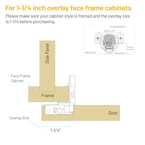 Furniware 60 Pack 30 Pairs 1-1/4 inch Overlay Soft Close Hinges - size: 1-1/4 inch Overlay