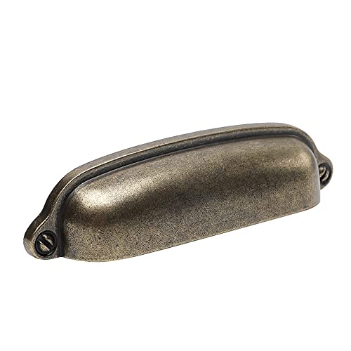 HARPOON 10 Pack Bin Cup Handle Pulls, Vintage Drawer Pulls,Cabinet Hardware,Shell Handle,3.78 Inch Antique Brass - color: Antique Brass, size: 3.78 Inch