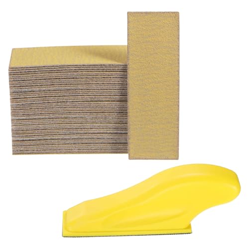 HARFINGTON 70 Pcs Detail Sander Paper 100 Grit 3.5" x 1.2" Micro Hand Sanding Papers Sheets Wet Dry Sandpapers with Sanding Block Tool for Wood Furniture Crafts Woodworking - style: 100 Grit