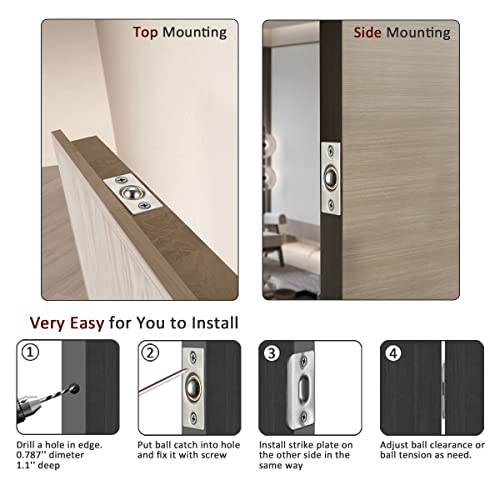 JQK Closet Door Ball Catch Hardware, Stainless Steel Catch Adjustable with Strike Plate, Brushed Satin Finish 4 Pack, HBC100-P4 - color: Brushed, size: Standard 4 Pack