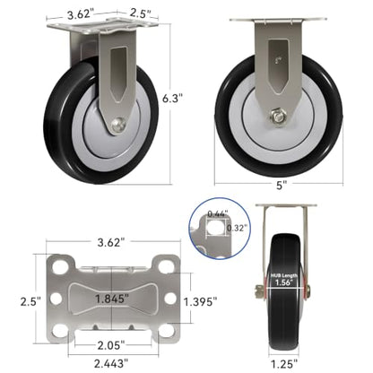 5" Stainless Steel Casters Set of 4 Heavy Duty, Swivel Industrial Caster Wheels, Anti-Corrosion Rust-Proof Plate Polyurethane Casters for Hospitals Food Labs (2 Swivel& 2 Rigid) - style: 2 Swivel&2 Rigid